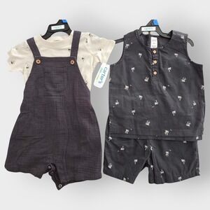 Carter's Boy Overalls 12mo Short Set Overalls 4 Piece Lot of‎ 2 Beach